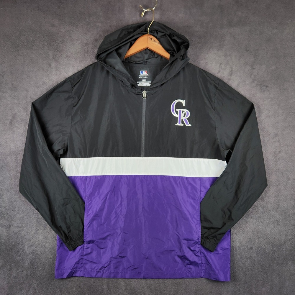 Colorado Rockies Half Zip Jacket Mens Large Black Purple Pullover Windbreaker‎